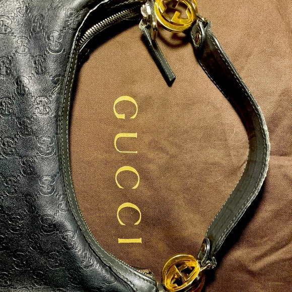 💯%Authentic Full inclu. Black Guccisima Hobo GoldSilver GG - Picture 12 of 16